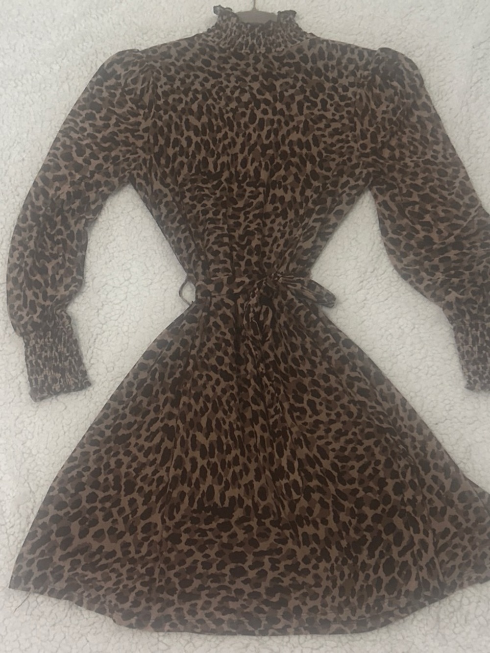 Absolutely Famous Brown Leopard-Print Sheer Long-Sleeve Dress